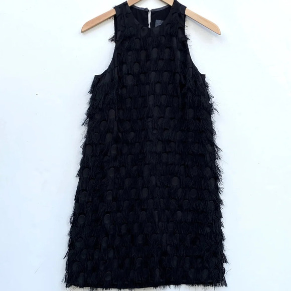 NWT ANTHROPOLOGIE Women’s Black Roxie Textured Fringe Polka Dot Mini Dress - Picture 2 of 8